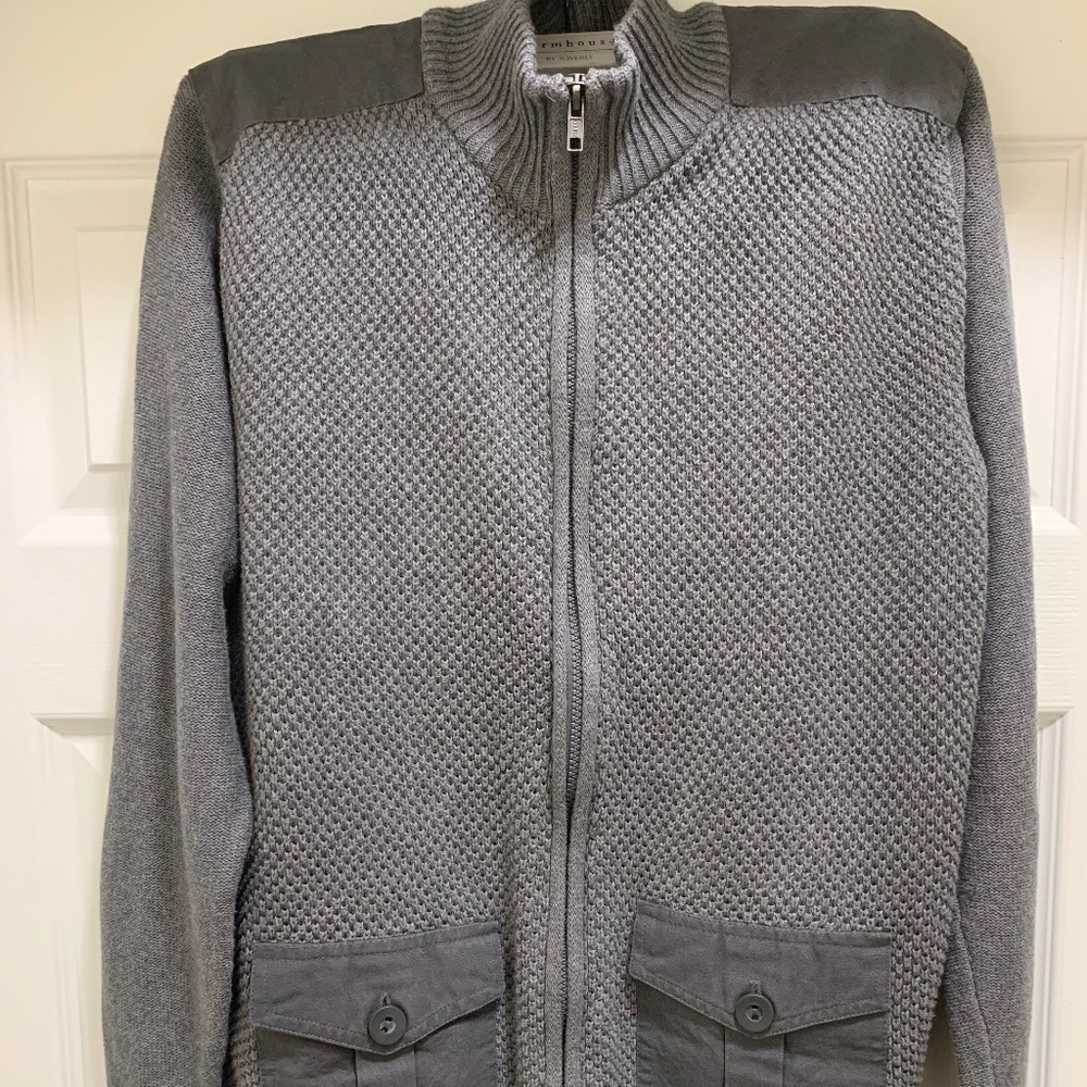 American Rag CIE Men’s Full Zip Cardigan Sweater Jacket Gray Size M 100% Cotton